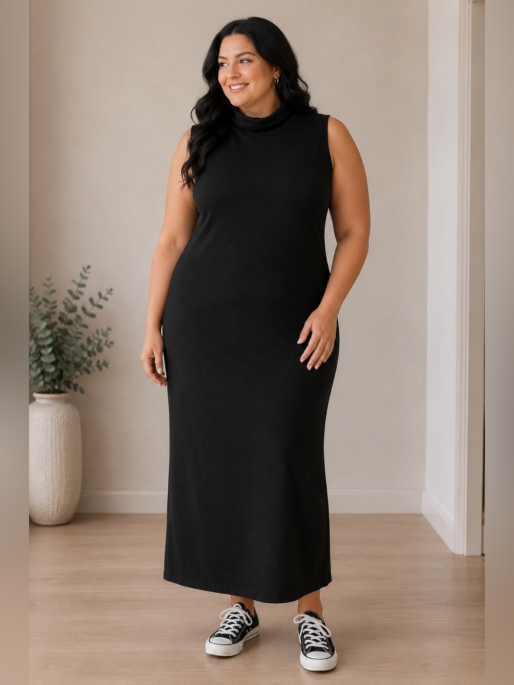 GB Black Sleeveless Turtleneck Maxi Dress